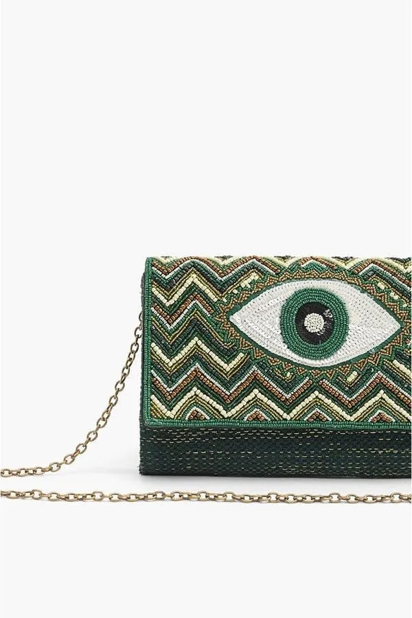 AB22629 Evergreen Evil Eye Beaded Clutch