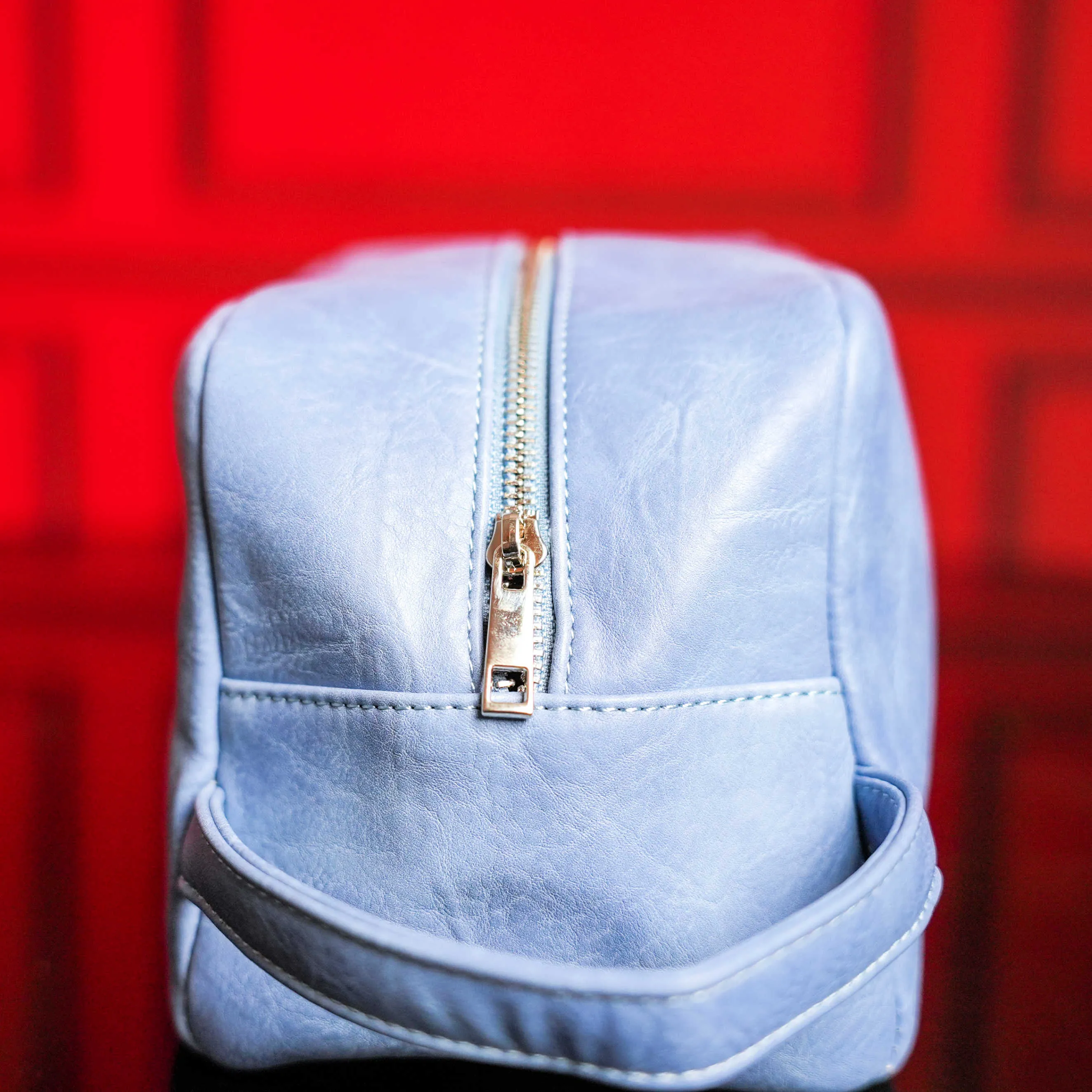 Baby Blue Leather Toiletry Bag