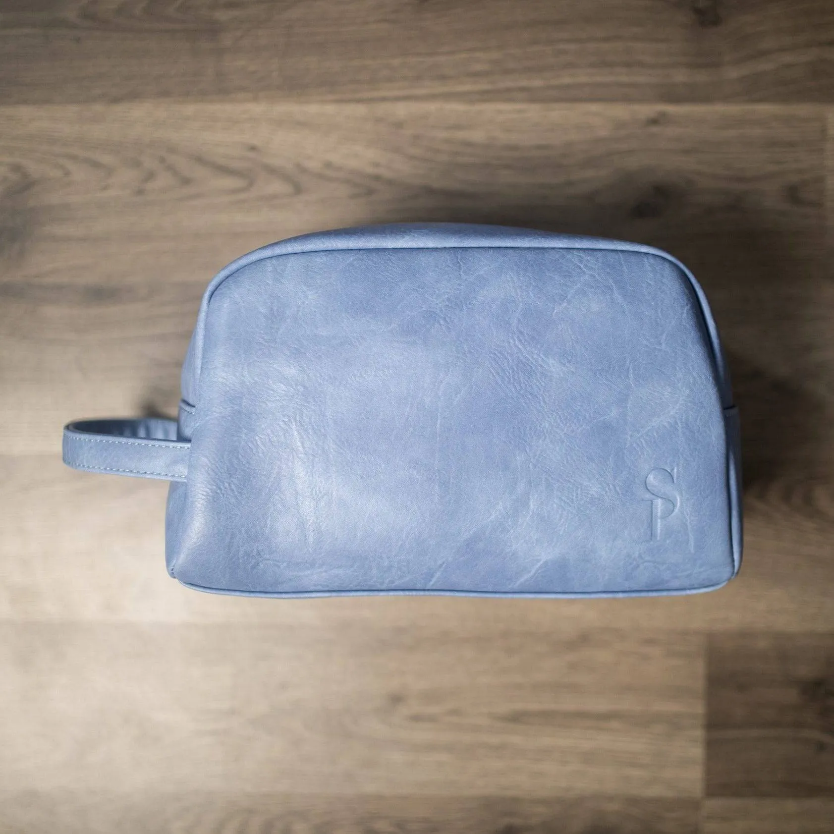 Baby Blue Leather Toiletry Bag