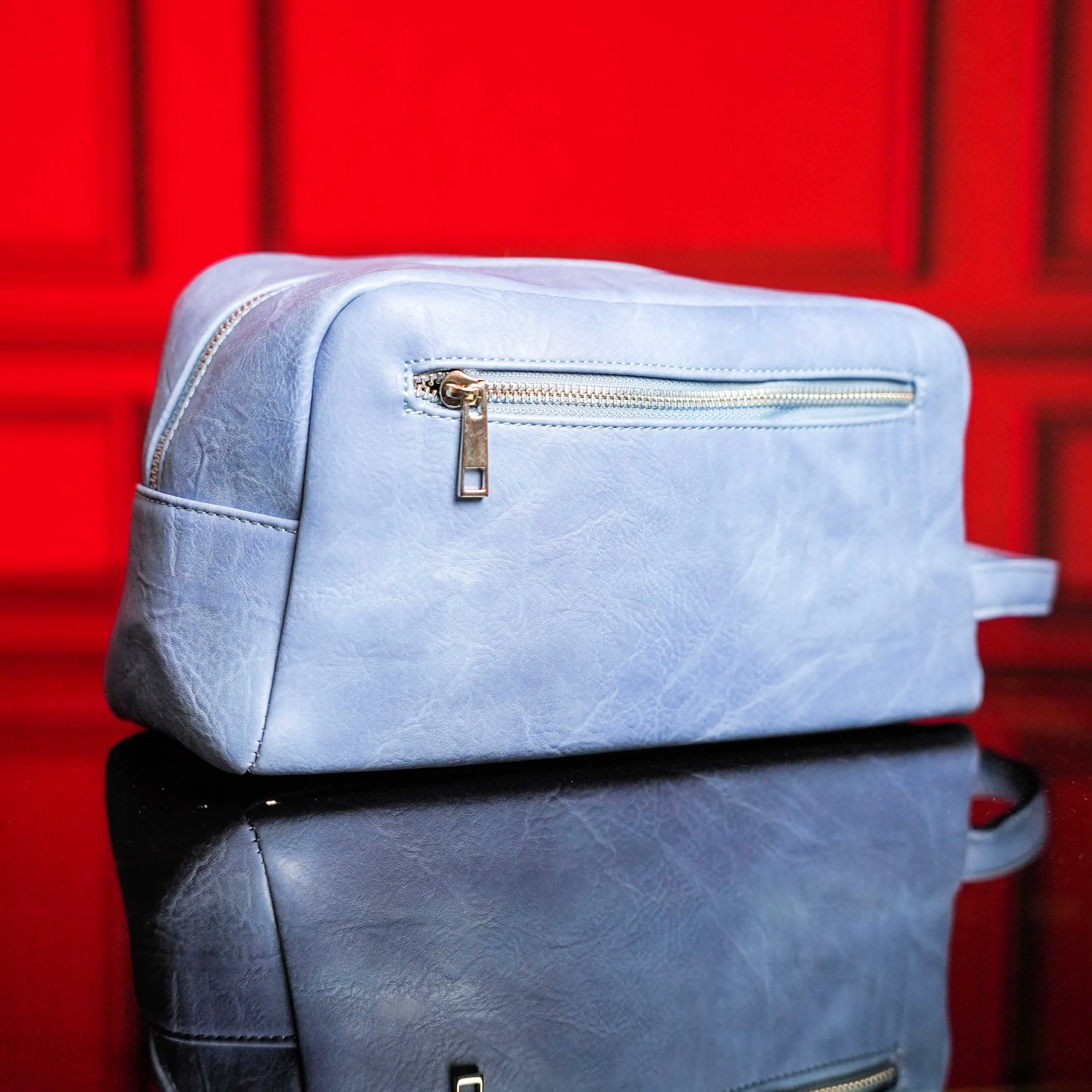 Baby Blue Leather Toiletry Bag