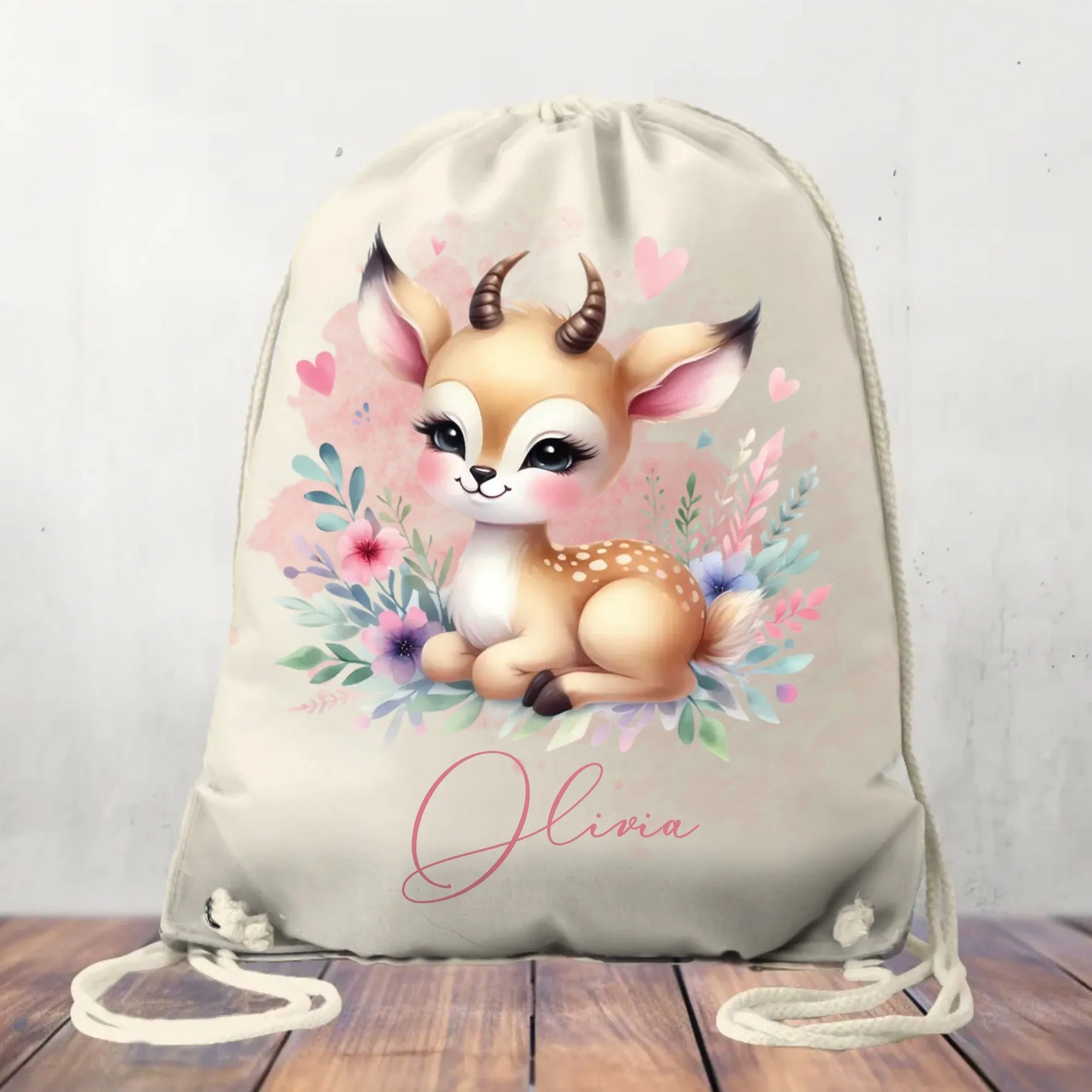 Canvas Drawstring Bag Personalised Deer