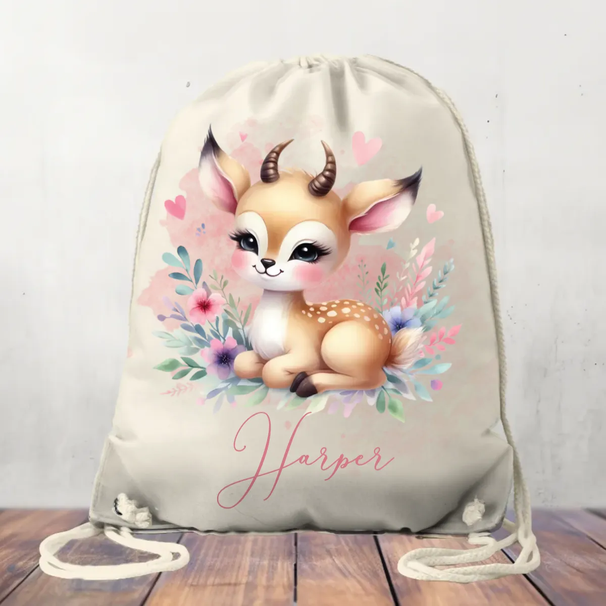 Canvas Drawstring Bag Personalised Deer