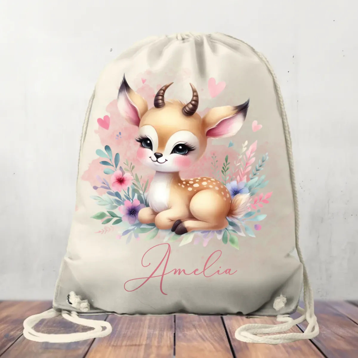 Canvas Drawstring Bag Personalised Deer