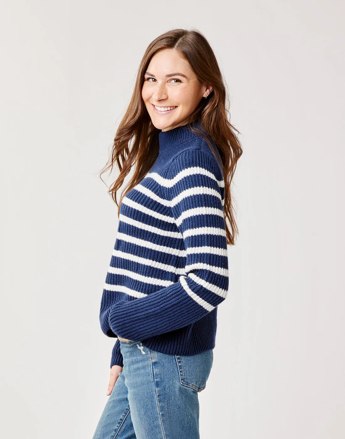 Cayden Crew Sweater: Navy Stripe