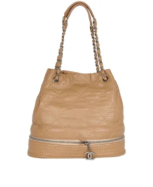 Chanel CC Wild Stitch Brown Leather Bucket Bag