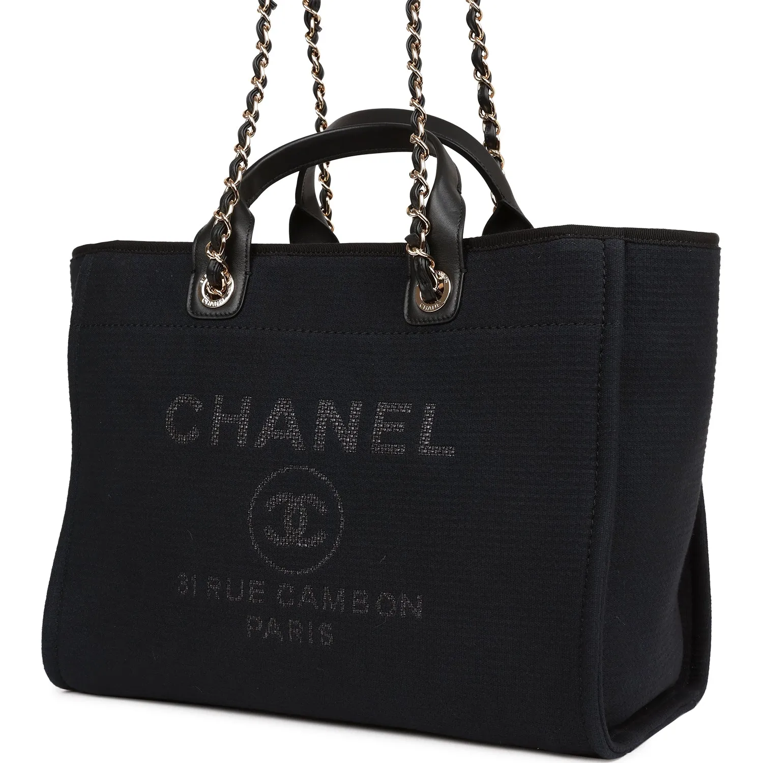 Chanel Large Deauville Shopping Bag Black Boucle Light Gold Hardware