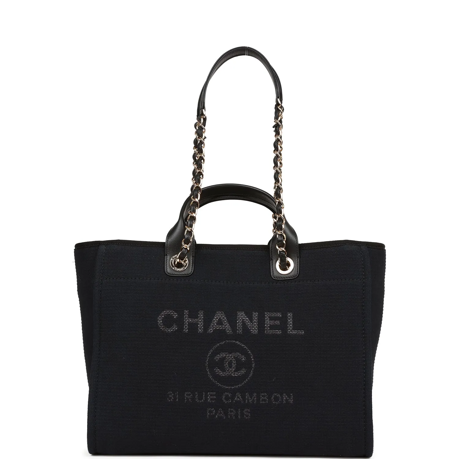 Chanel Large Deauville Shopping Bag Black Boucle Light Gold Hardware