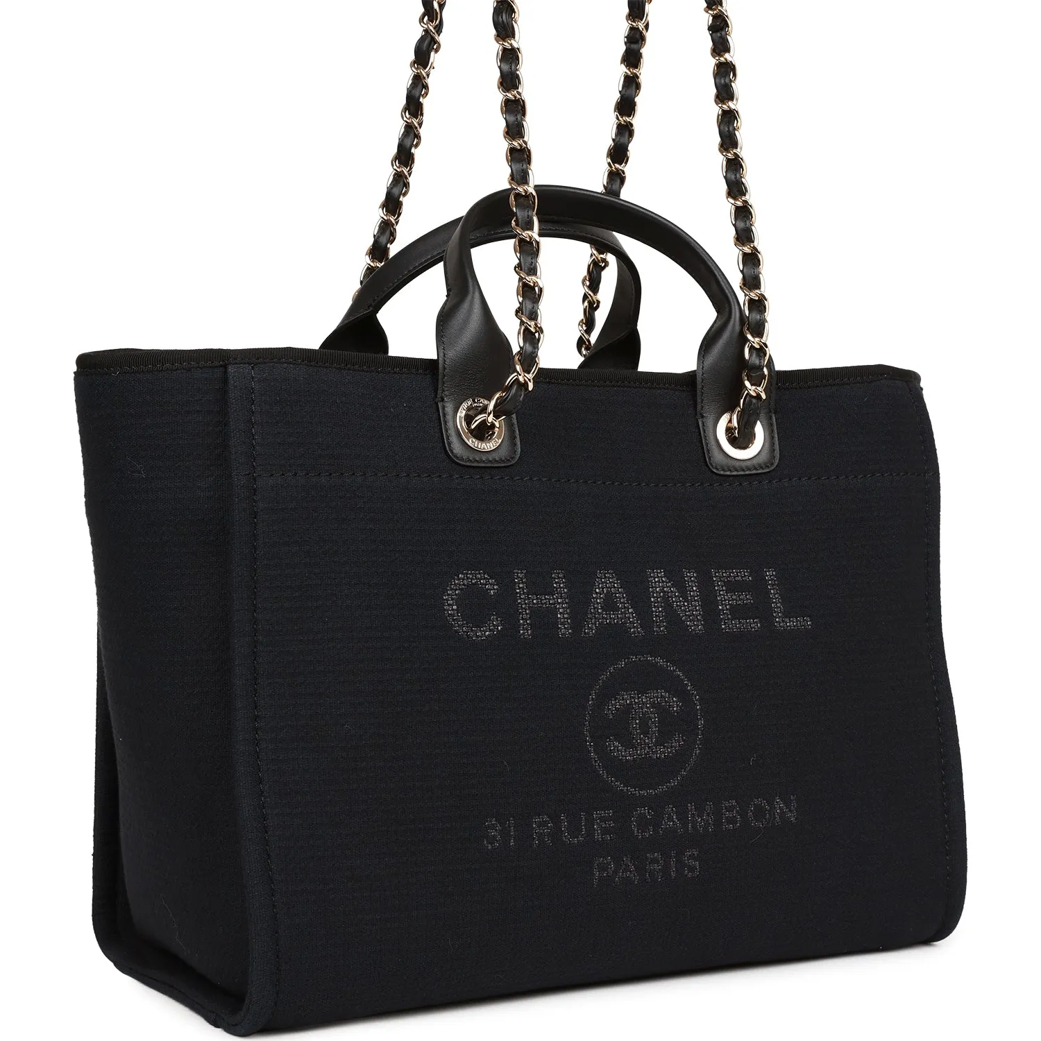 Chanel Large Deauville Shopping Bag Black Boucle Light Gold Hardware