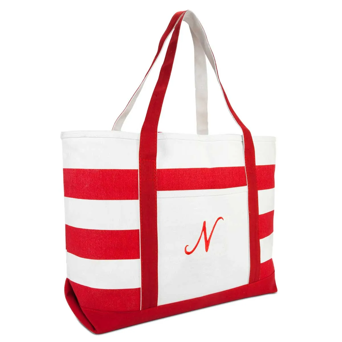 Dalix Beach Tote Bag Shoulder Bags Striped Monogrammed Red Ballent Letter A-Z