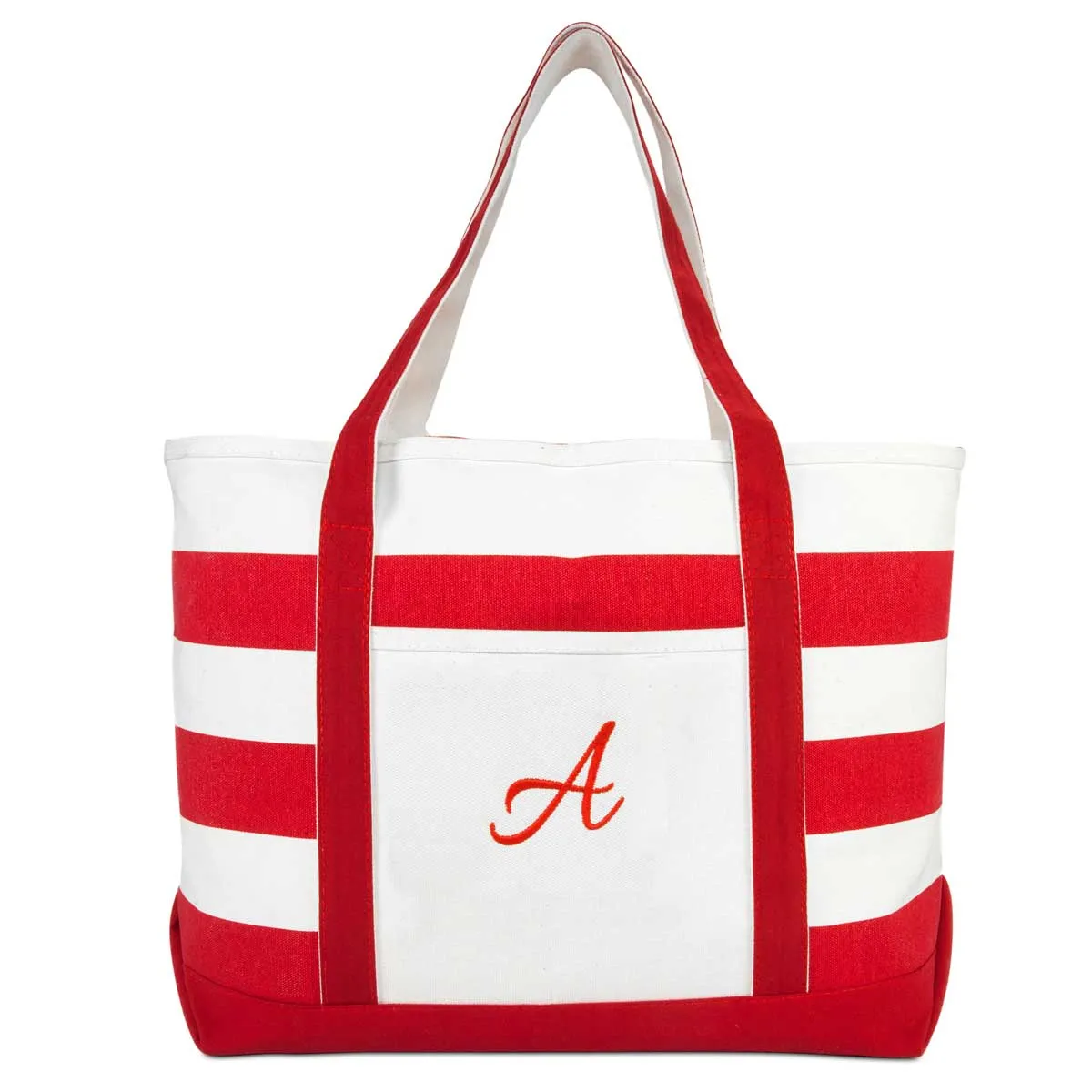 Dalix Beach Tote Bag Shoulder Bags Striped Monogrammed Red Ballent Letter A-Z