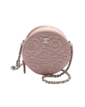 Goatskin Embossed Round Clutch with Chain Strap