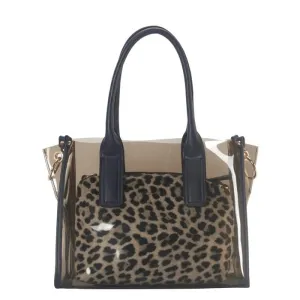 GSL8201 Clear Plastic 2 in 1 Leopard Print Handbag/Crossbody