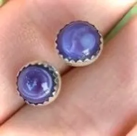 Handmade 8mm Studs Genuine Wampum and 925 Sterling Silver