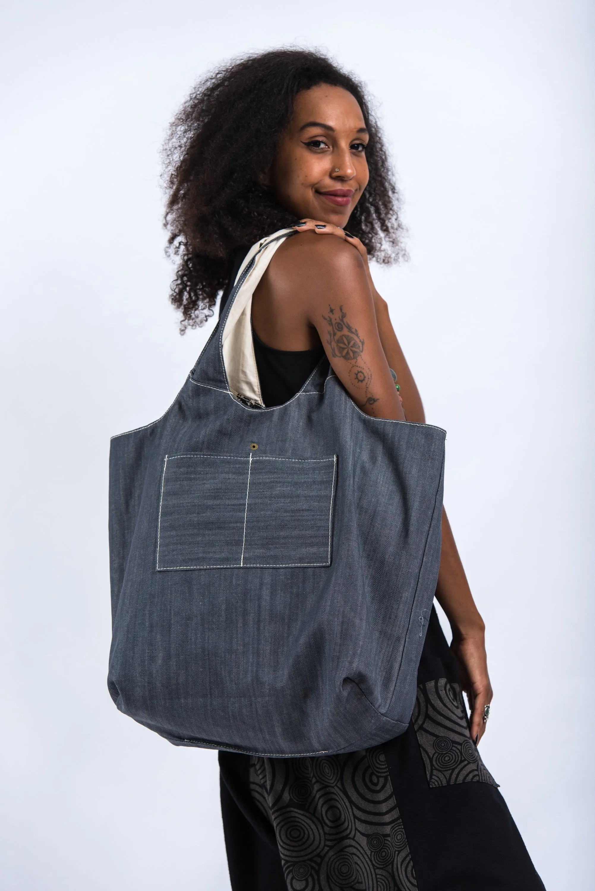 Infinitee Om Reversible Cotton Tote Bag in Natural