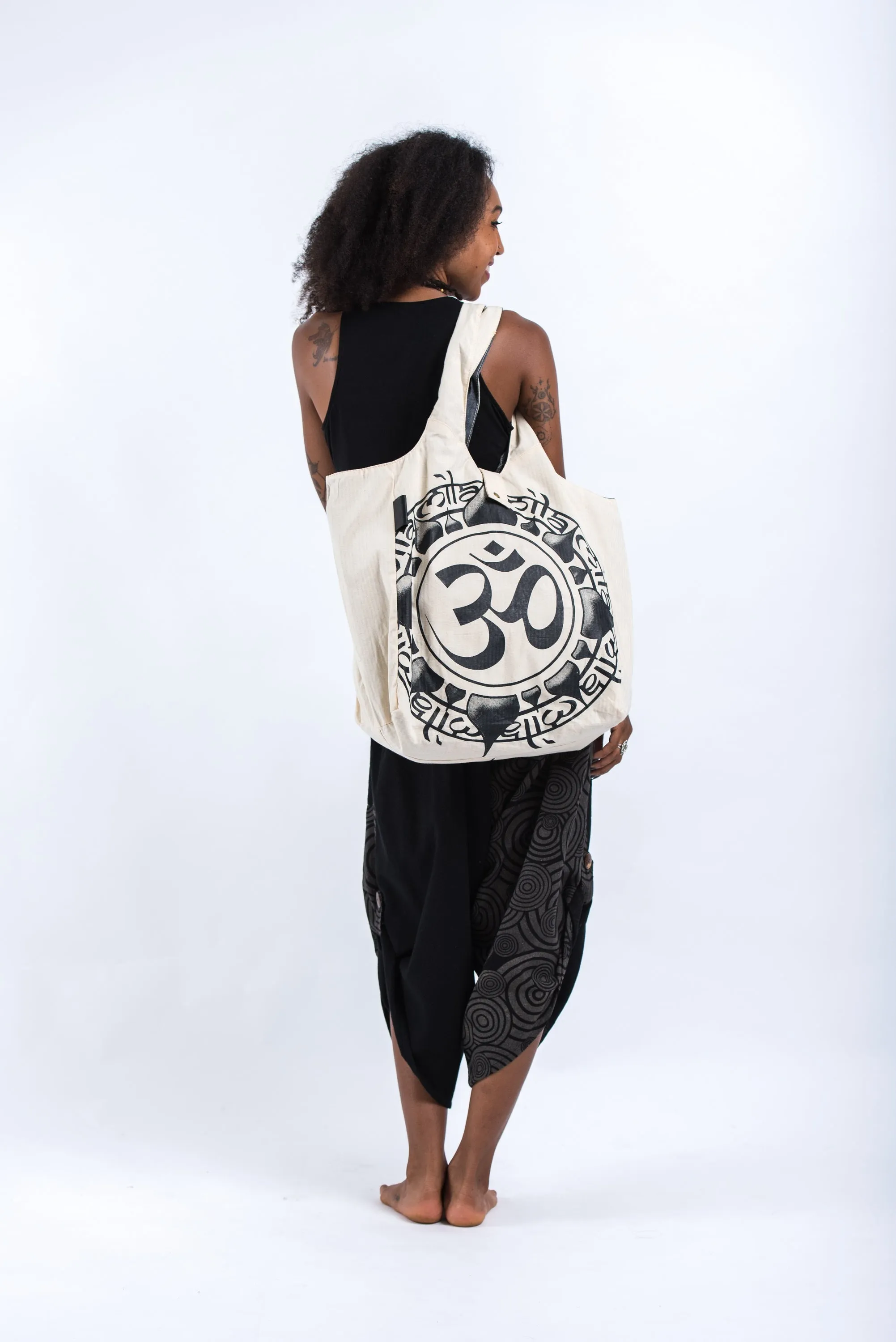 Infinitee Om Reversible Cotton Tote Bag in Natural