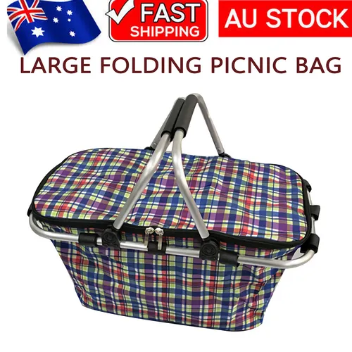 Insulated Foldable Picnic Basket Cooler, Large Capacity