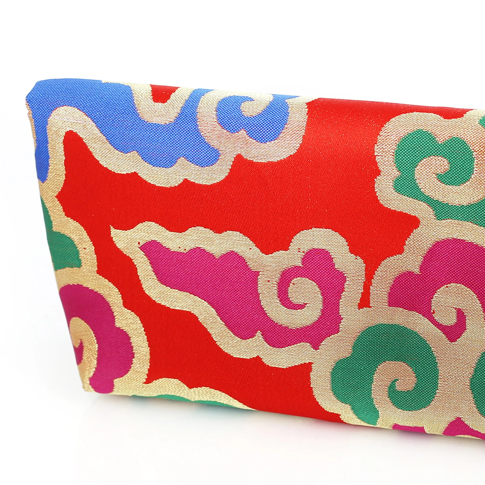 Japanese Kimono Envelope Clutch with Clouds on Red | Upcycled from vintage Japanese Obi