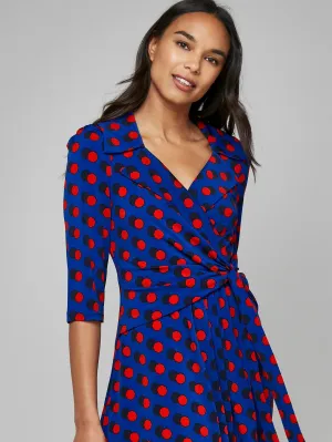 Jolie Moi Vintage Cross Front Jersey Tea Dress, Royal Polka