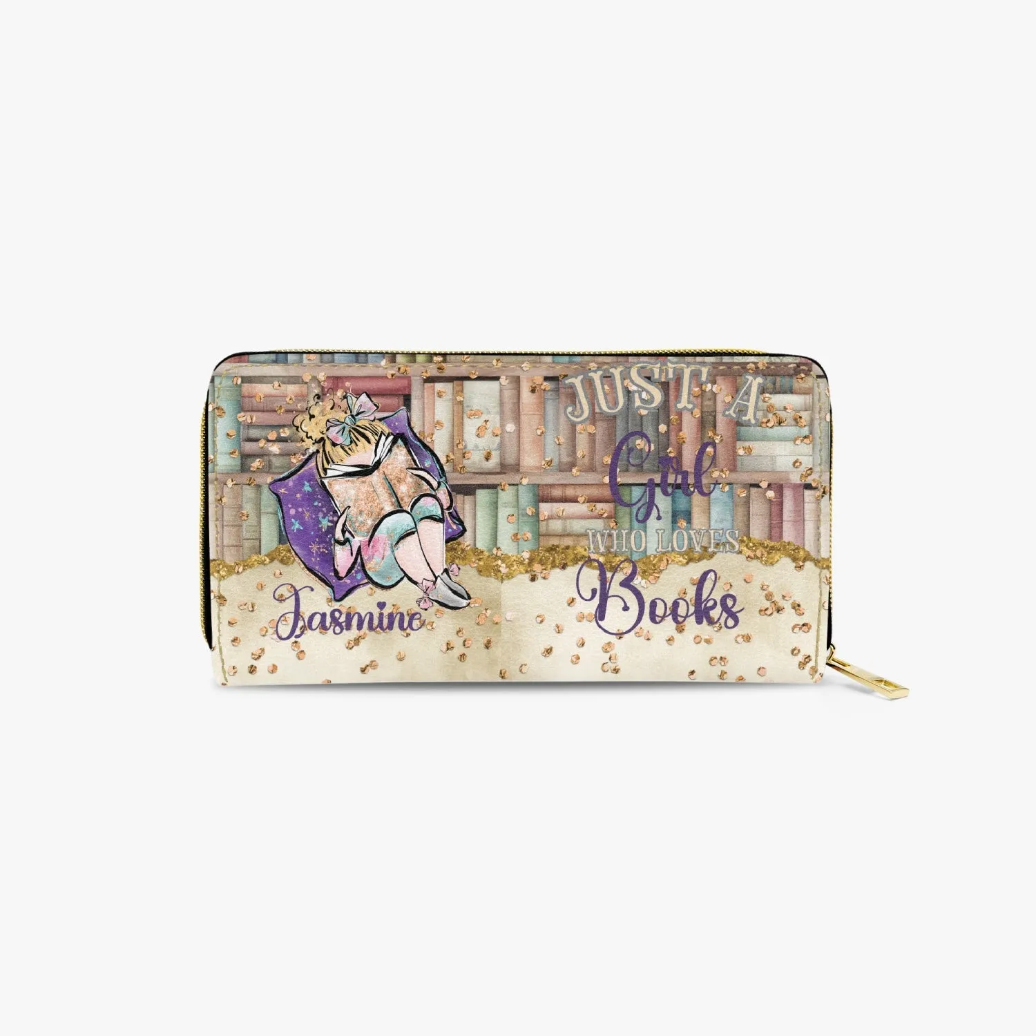 Long Type Zipper Purse, Just a Girl Who Loves Books, Blonde Hair