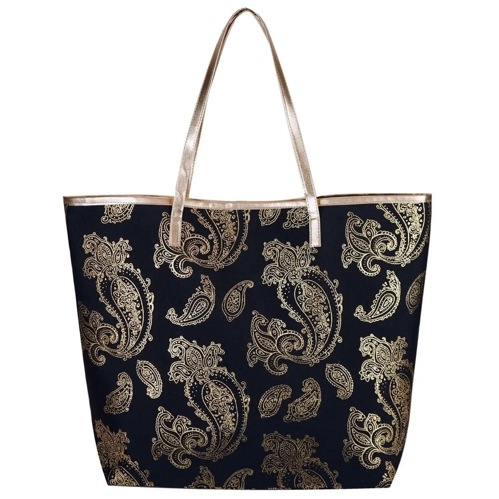 MB0126 Gold Foil Paisley Beach Bag