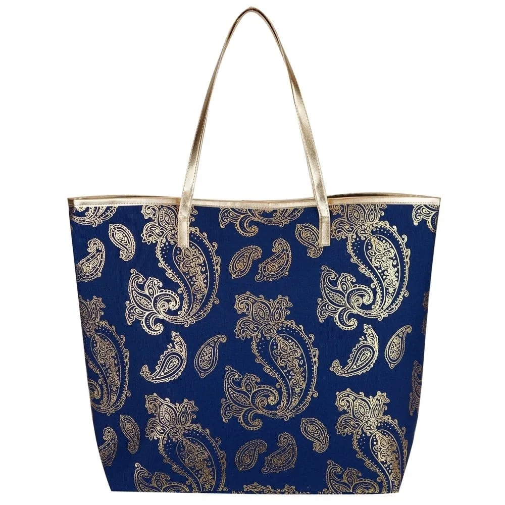 MB0126 Gold Foil Paisley Beach Bag