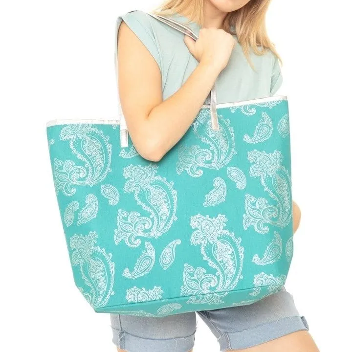 MB0126 Gold Foil Paisley Beach Bag