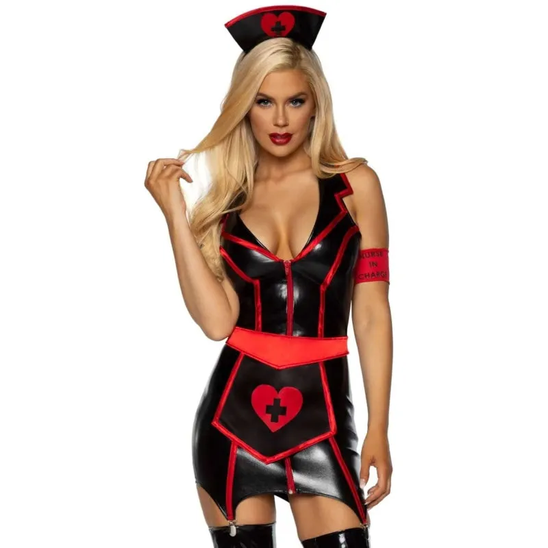 Naughty Nurse Costume - Medium - Black/red