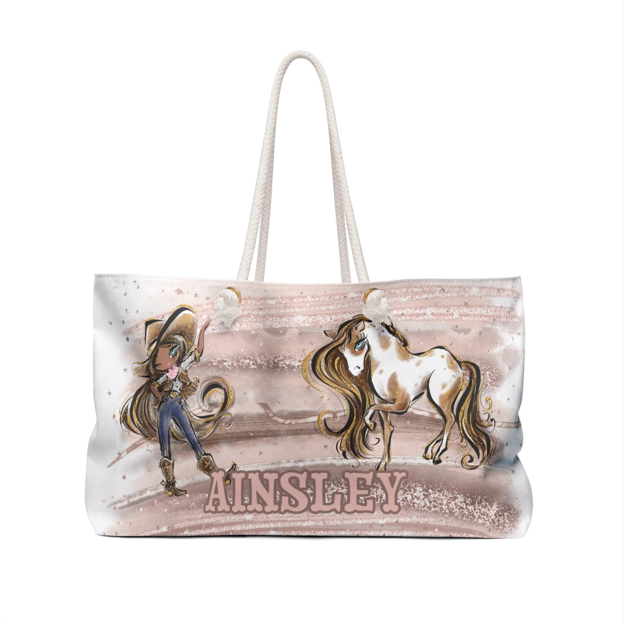 Personalised Weekender Bag, Cowgirl and Horse, Large Weekender Bag, Beach Bag, Book Bag