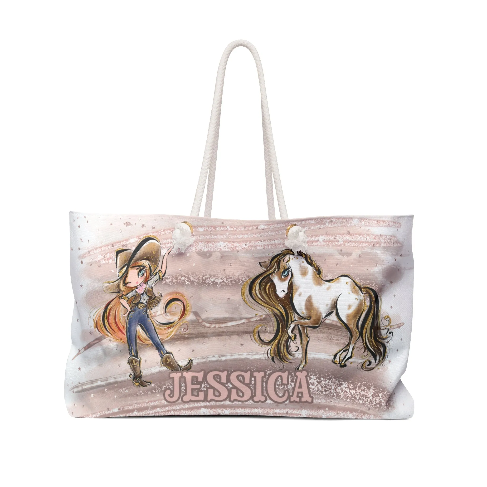 Personalised Weekender Bag, Cowgirl and Horse, Large Weekender Bag, Beach Bag, Book Bag