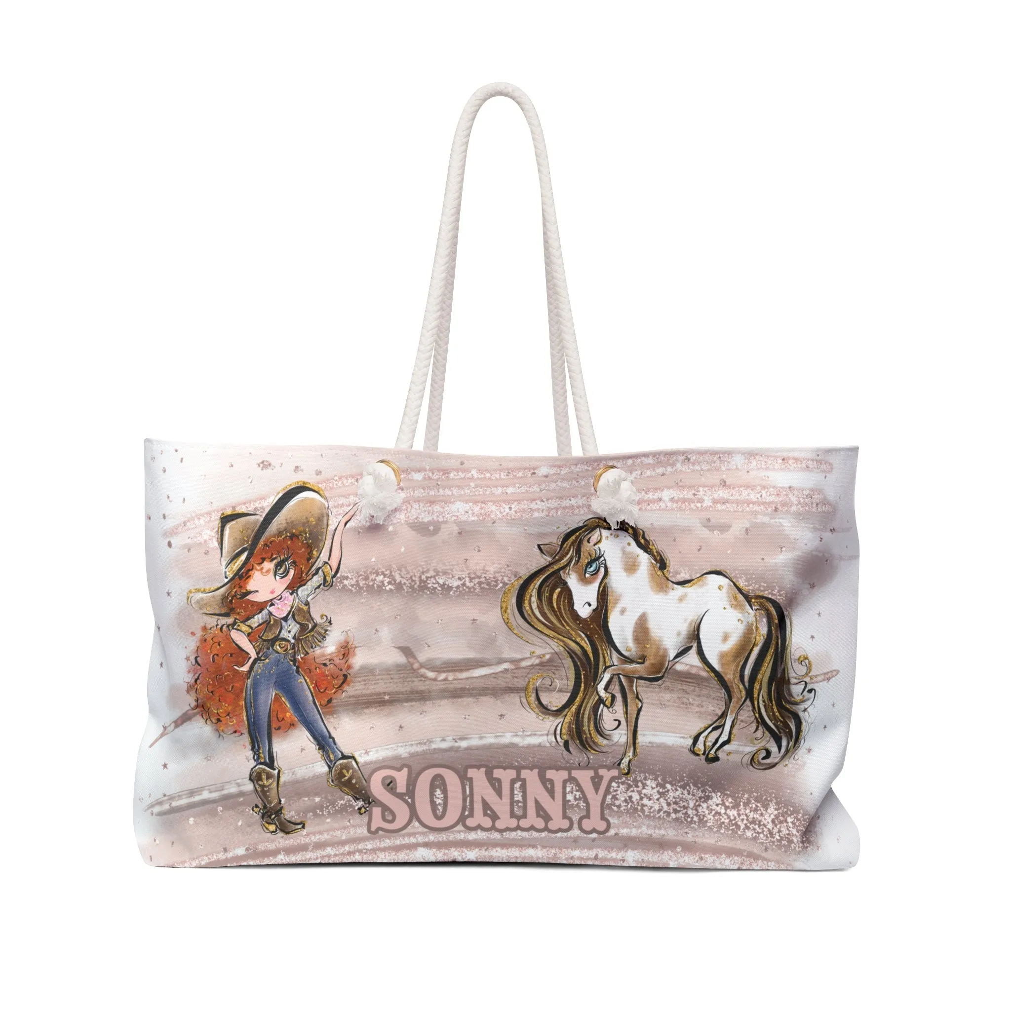 Personalised Weekender Bag, Cowgirl and Horse, Large Weekender Bag, Beach Bag, Book Bag