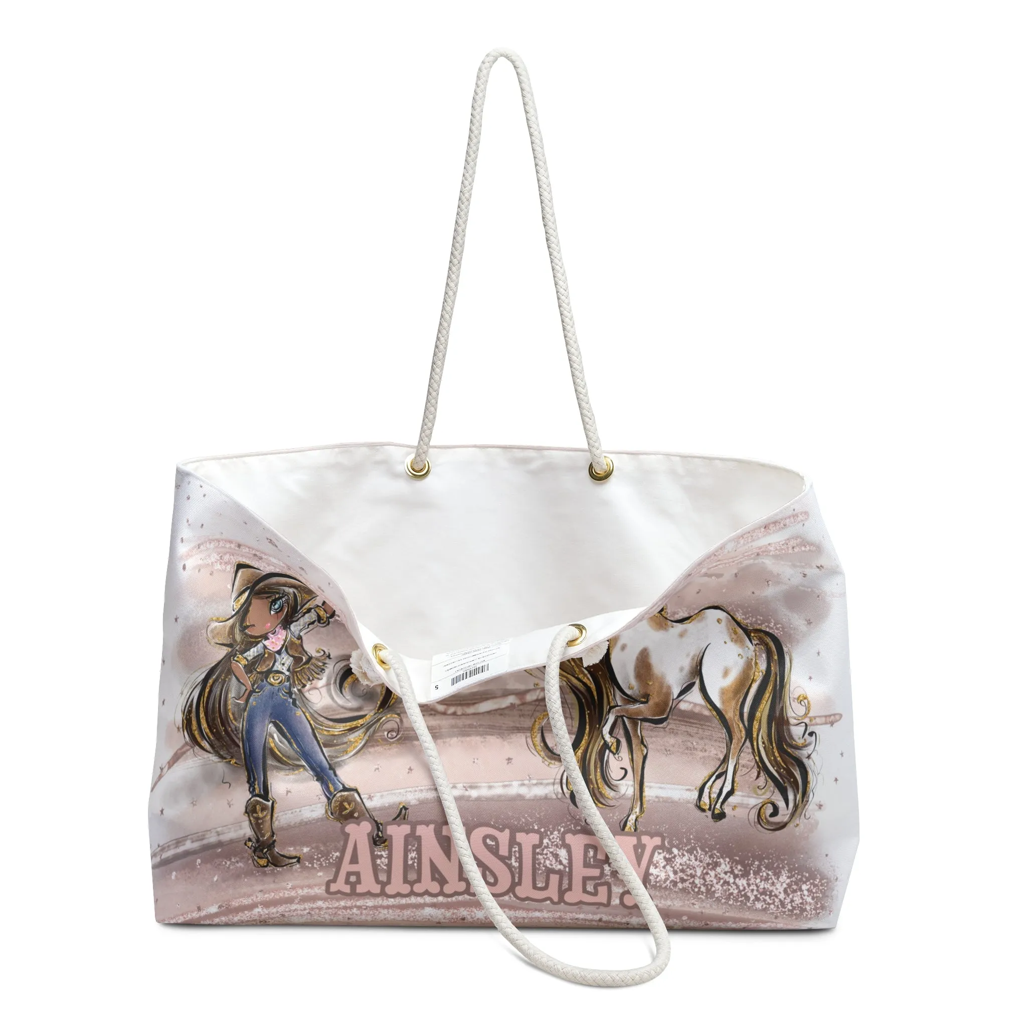 Personalised Weekender Bag, Cowgirl and Horse, Large Weekender Bag, Beach Bag, Book Bag