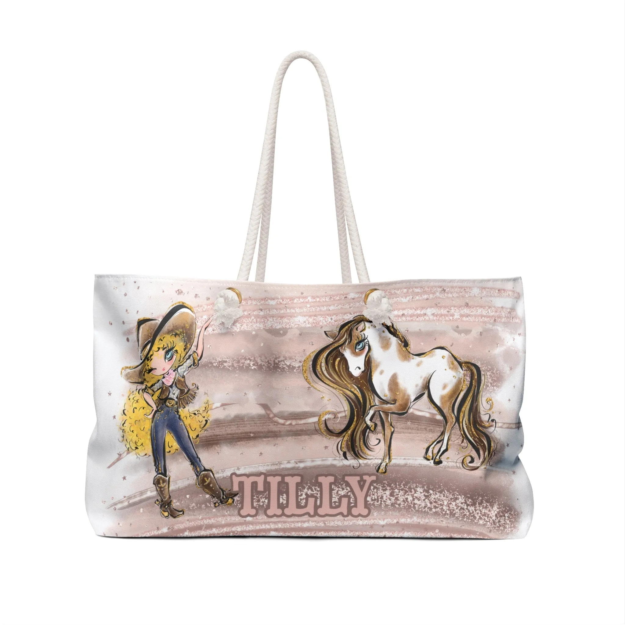 Personalised Weekender Bag, Cowgirl and Horse, Large Weekender Bag, Beach Bag, Book Bag