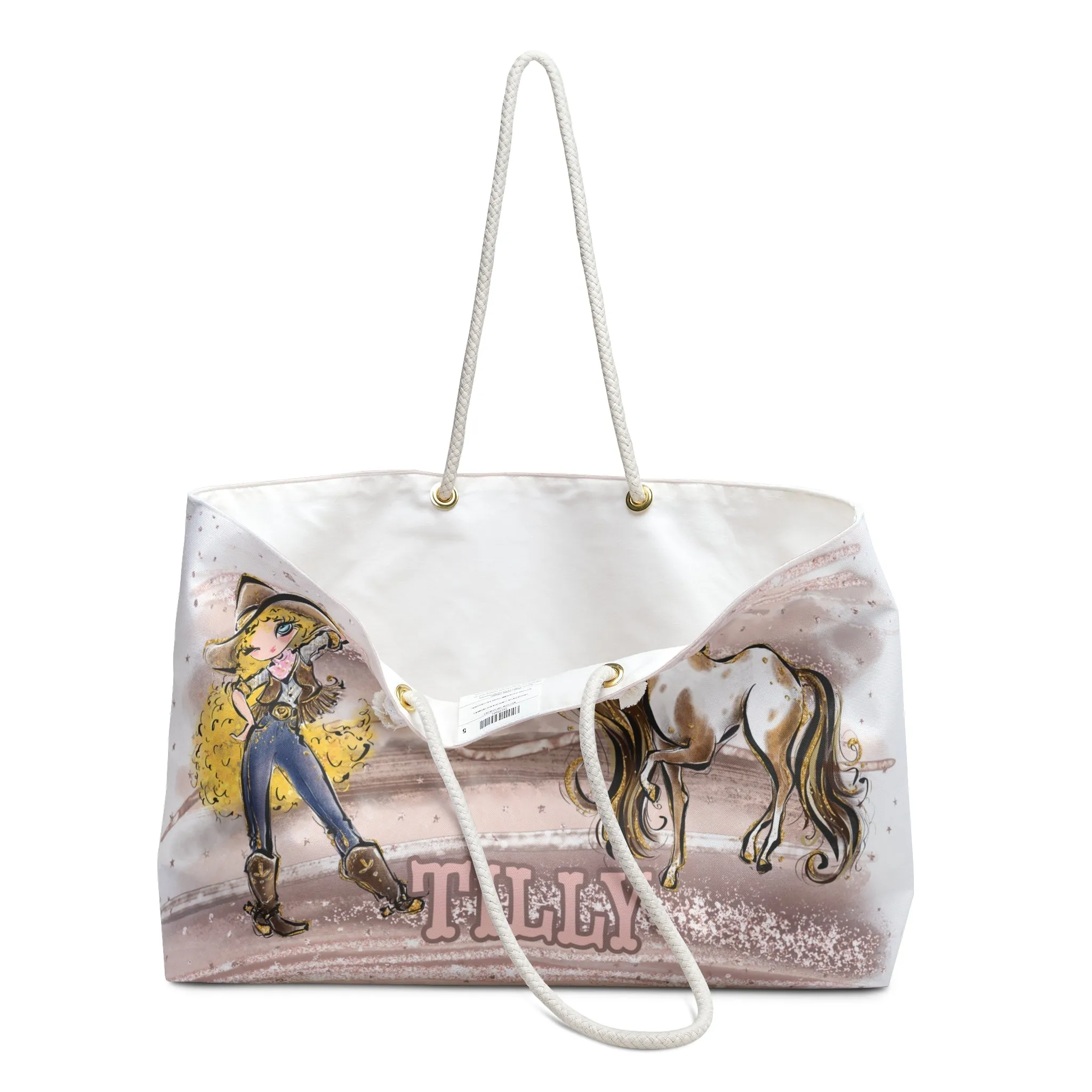 Personalised Weekender Bag, Cowgirl and Horse, Large Weekender Bag, Beach Bag, Book Bag