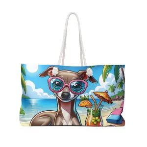 Personalised/Non-Personalised Weekender Bag, Summer Beach Dog, Italian Greyhound, Large Weekender Bag, Beach Bag, Book Bag