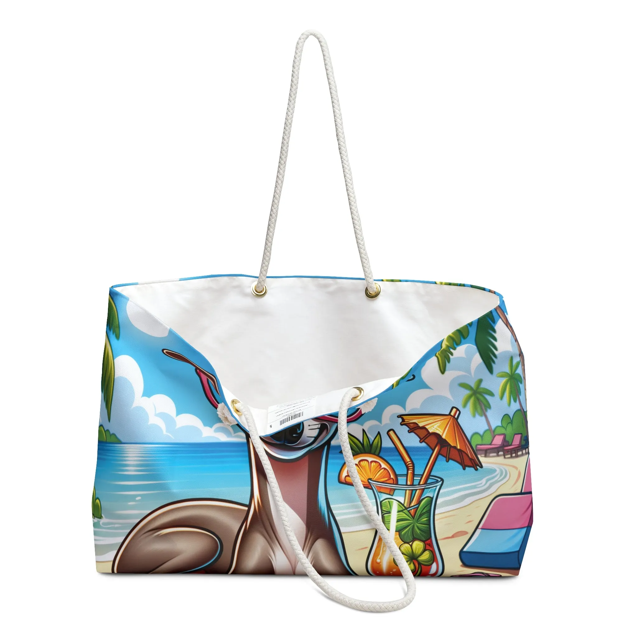 Personalised/Non-Personalised Weekender Bag, Summer Beach Dog, Italian Greyhound, Large Weekender Bag, Beach Bag, Book Bag