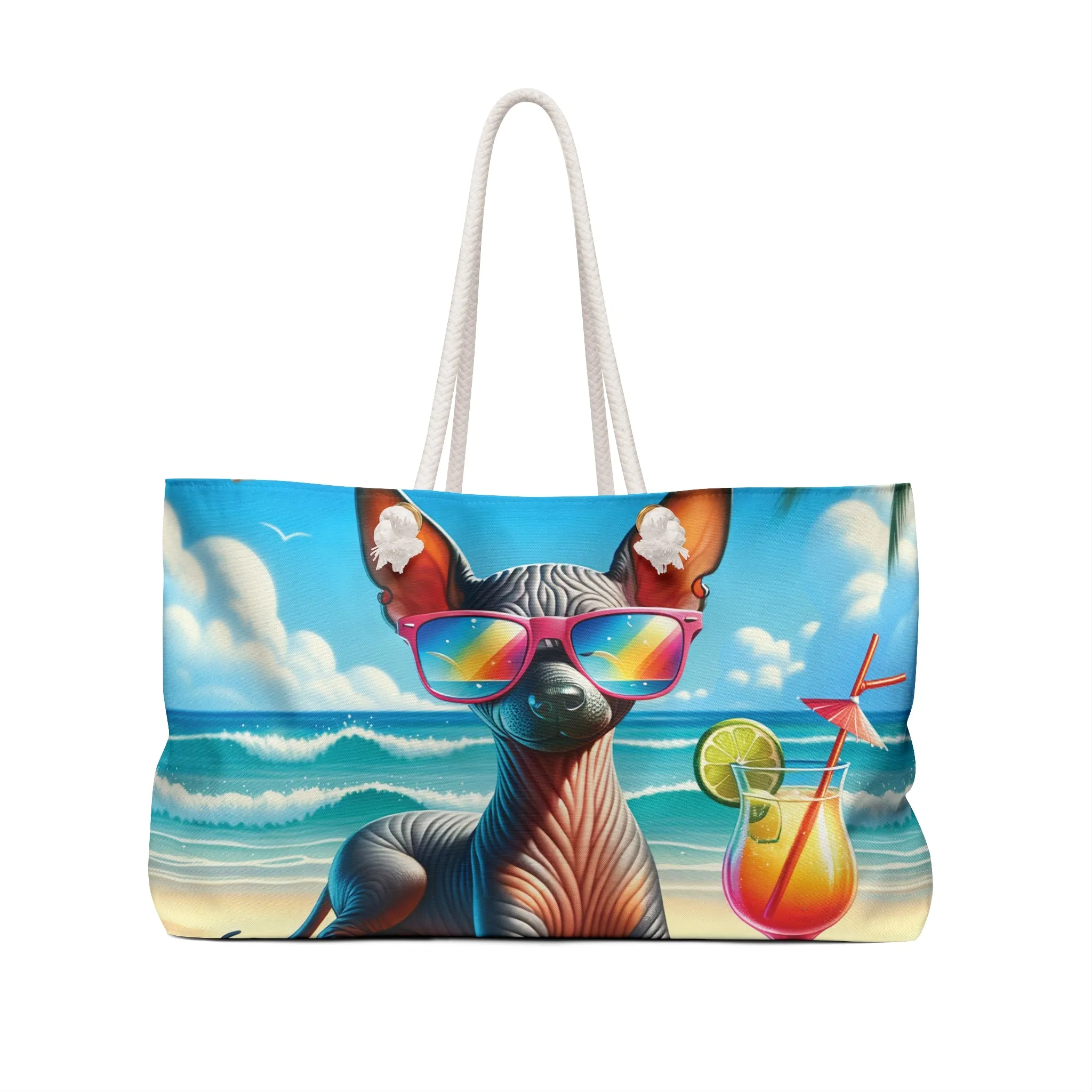 Personalised/Non-Personalised Weekender Bag, Summer Beach Dog, Xoloitzcuintli, Large Weekender Bag, Beach Bag, Book Bag