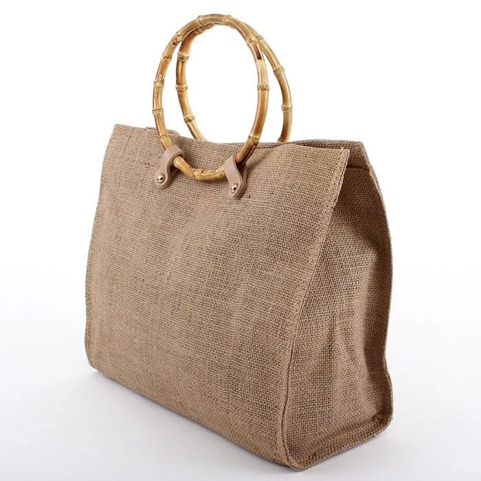 PPC6475 Mini Reed Handle Square Jute Bag-in-a-Bag Tote/Crossbody