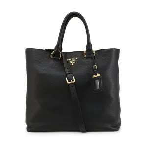 Prada Black Vitello Phenix Leather Shopping Tote Bag