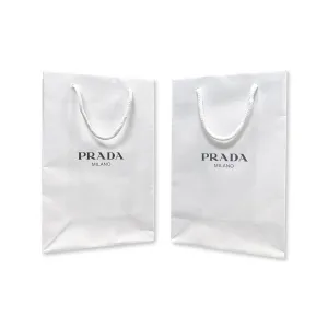 Prada Shopping Gift Bag Authentic Designer White Paper Small Set of 2