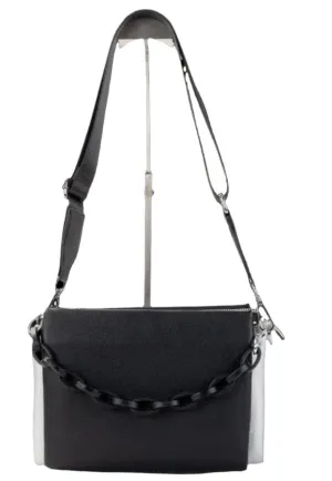 SILVER BLACK ADJUSTABLE CHAIN LINK HANDBAG