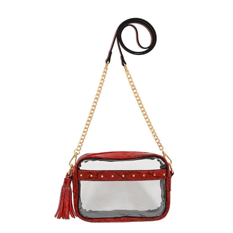 TB29208 Clear Crossbody With Tassel With Chain Strap