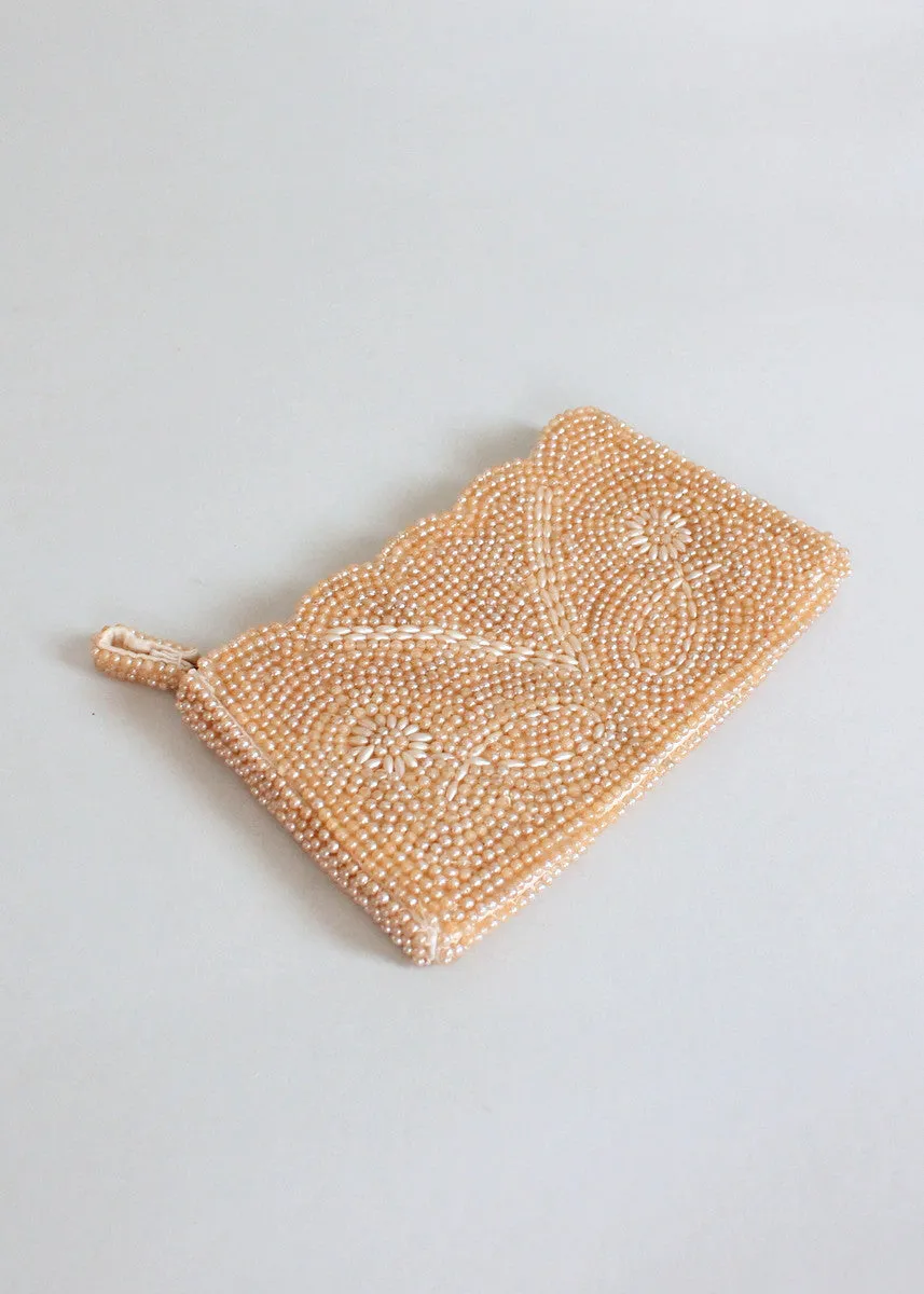 Vintage 1950s Pearl Beaded Evening Clutch Purse