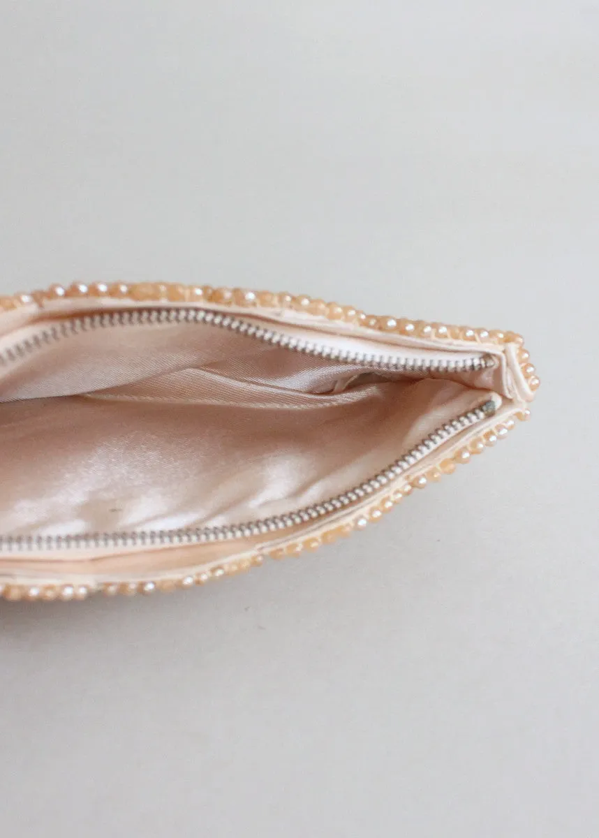 Vintage 1950s Pearl Beaded Evening Clutch Purse